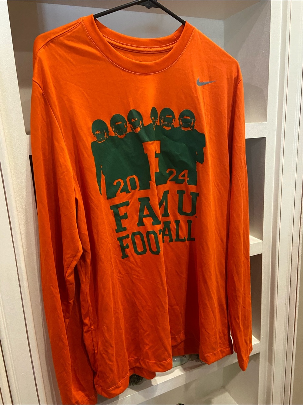 Nike Long-Sleeve Orange FAMU Football Dri-fit Tee 2024 Florida A&M HBCU